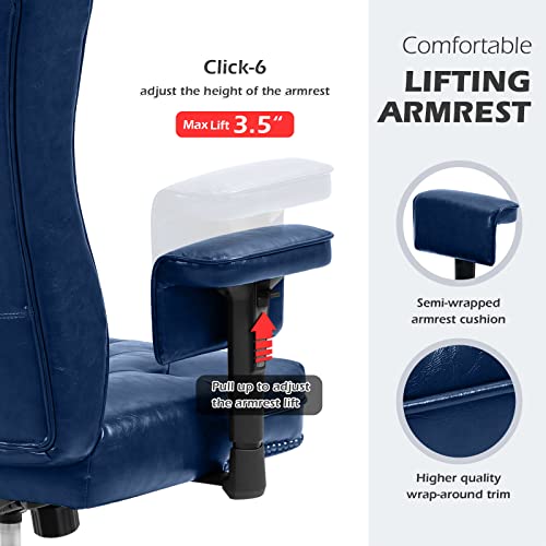 Yamasoro High-Back Ergonomic Executive Office Chair With Rubber Wheels And Armrests,Pu Leather Home Office Desk Chairs Comfortable Computer Chairs For Adults,Blue #TOP4