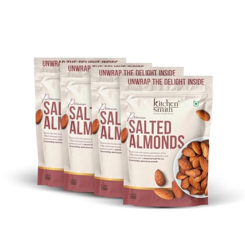 Image of KitchenSmith Jumbo Salted Almond - Pack of 4 (250gm Each) | Badam Giri, Naturally Sourced Crunchy Badaam & High In Antioxidant | Naturally Sweet And Tasty