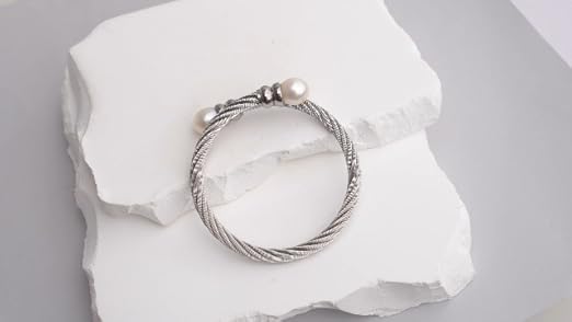 Bracciale di perle di perle barocche bianche coltivate d'acqua dolce 10-11 mm Secret & You - Bracciale elastico 18 cm