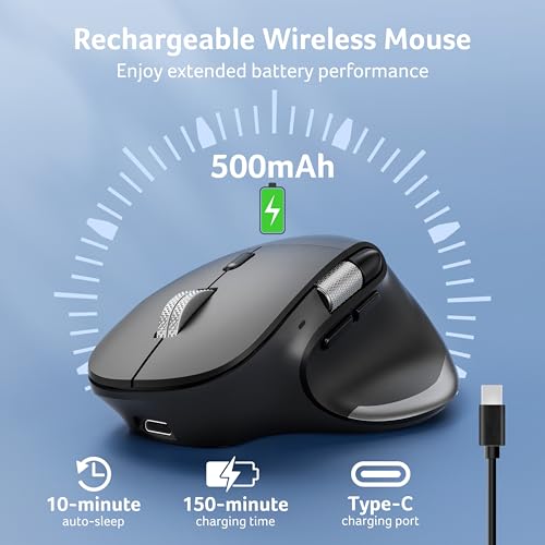 Acer Ergonomic Mouse Wireless Rechargeable with Side Scroll (BT5.2+2.4GHz), Bluetooth Computer Mouse for Laptop, Medium to Large Sized Hands, Office USB Mice, 8 Buttons, 4800 DPI for PC, MacBook Neo by Acer - Image 6