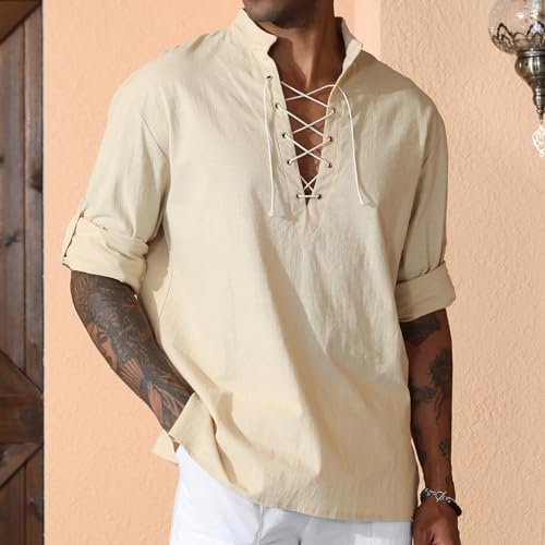 Image of CTU Men's Cotton Shirt Pirate Shirt Medieval Viking Renaissance Costume