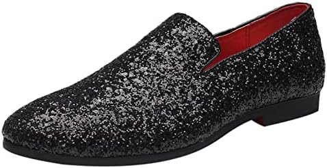 Santimon Men Loafer Metallic Textured Slip-on Glitter Fashion Slipper Moccasins Casual Dress Shoes Black 10 US