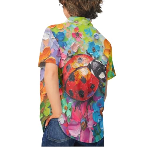 Image of PinUp Angel Funky Casual Hawaiian Shirt Kids Boys Girls Art Oil Painting Animal Pattern Short Sleeve Unisex Beach Shirt
