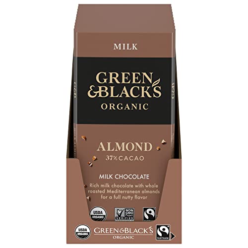 Green & Black's Organic Milk Chocolate Bar with Almonds, 37% Cacao, 10 - 3.17 oz Bars