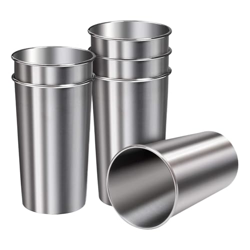 Tazas para beber de acero inoxidable - Juego de 6 vasos de bebidas metálicas reutilizables, 600 ml apilables | Copas de vino de agua de café delicada para