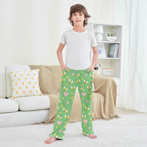 Pajama Bottoms, Pajamas Pant Cartoon Bees Lounge Wear Casual Pink Hearts Sleep Long Pants Soft Pjs Sleepwear 6