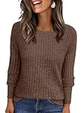 ANRABESS Women Long Sleeve Shirts Business Casual Tunic Tops Fall Lightweight Sweaters Dressy Blouses 2025 Fashion Outfits Brown Medium