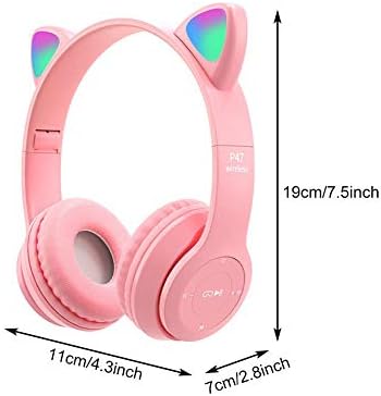 TGUS Wireless Gaming Headset, LED Light Up Cat Ear Shaped Headphones, Cartoon Luminous Head-mounted Stereo Bluetooth Headset, for Kids Adult(Black)