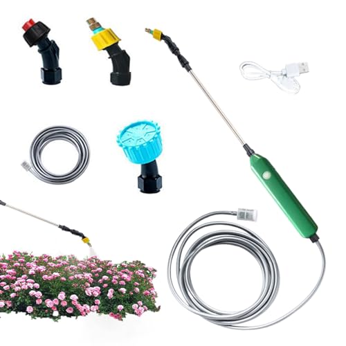 Pulverizador Electrico, 3,7V/2200mAh Pulverizador Bateria con 3 Boquillas Regulable y 10M Manguera, Varilla Pulverizadora Recargable, Fumigadora Pulverizadora con Varilla Telescópica para Regar Planta