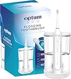 Optum Duo Flossing Toothbrush 2-in-1 Electric Toothbrush Water Flosser Combo – Sonic Toothbrush with 40k Vibrations & High Pressure Dental Flosser, 5 Brushing Modes, Ideal for Braces & Implants