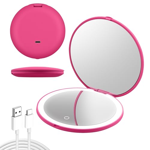 Cyn Care LED Compact Mirror – 1x & 5X Magnification | Travel Makeup Mirror with Adjustable Lighting | Handheld & Pocket-Sized Portable Mirror with Protective Pouch