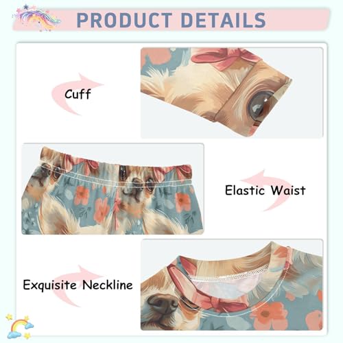Pajama Sets Long Sleeve Floral Pattern with Puppies Soft Comfy Sleepwear 2 Piece PJS 3-8T4