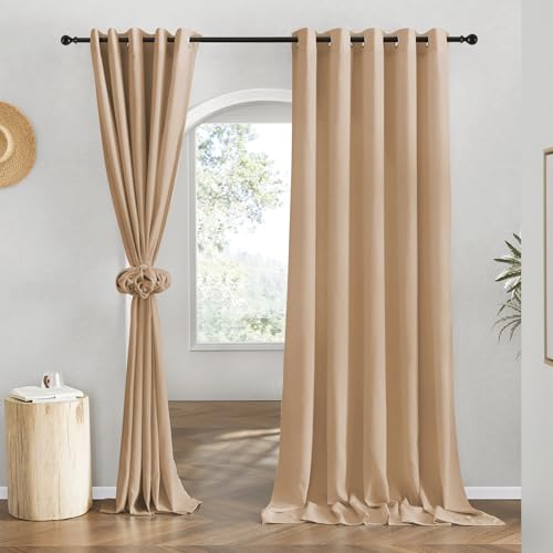 NICETOWN Linen 78 inch Curtains (2 Panels), Grommet Semi-Sheer Linen, Camel