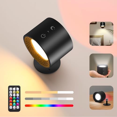 Doyosh LED Wall Mounted Lights with Remote, 19 Colors Dimmable 360° Rotation Wall