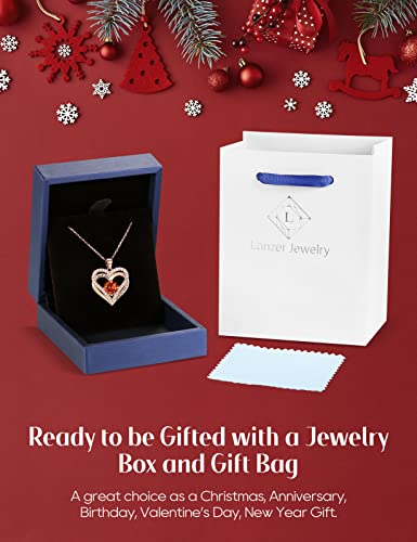 Lanzer 925 Sterling Silver Jewelry For Women,18K Rose Gold Necklaces For Women,Birthstone Diamond Heart Pendant For Christmas,Anniversary Jewelry Gift For Her Wife Mom,Girlfriend Necklaces Gift For Valentine’s Day Rose Gold-07-July #TOP4