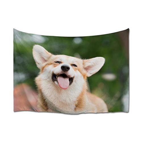 A.Monamour Wandteppich Lächelndes Glückliches Corgi H& Tier Porträt Tuch Kunstdruck Tapisserie Wandbehang Wanddeko Vorhang Tischdecke Tagesdecke Picknickdecken Stranddecke