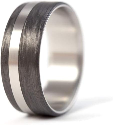 Miniatura 3 de Anillo de titanio y fibra de carbono para hombre. Anillo de boda negro único. Resistente al agua, muy duradero e hipoalergénico. (00315_7N)