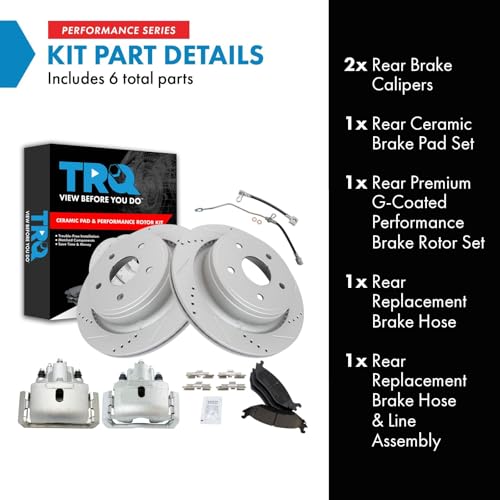 Image of TRQ Rear Brake Pad & Rotor Kit Slotted X Drilled Performance Ceramic Compatible with 2002-2004 Dodge Ram 1500
