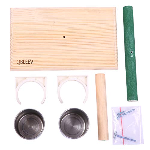 Image of QBLEEV Bird Play T-Stands Tabletop Perch, Wooden Parrot Playstand with Cups | Portable training playground, sturdy cage stand toys for small cockatiels, conures, parakeets, finch, easy assembly