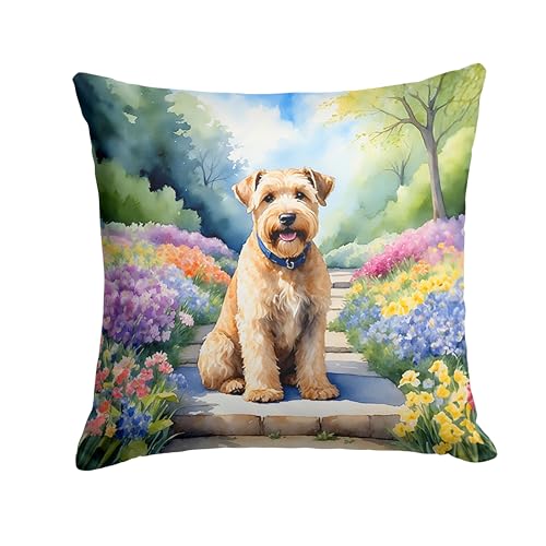 Caroline's Treasures Wheaten Terrier Spring Path Throw Pillow Machine Washable, Indoor Outdoor Decorative Pillow for Couch, Bed or Patio, 18Hx18W