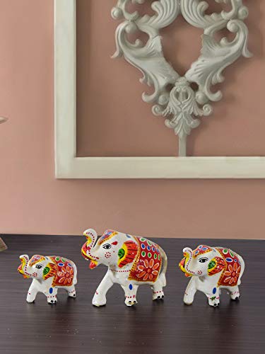 DreamKraft Set of 3 White Elephant Idol & Showpiece For Home Decor And Gift Purpose