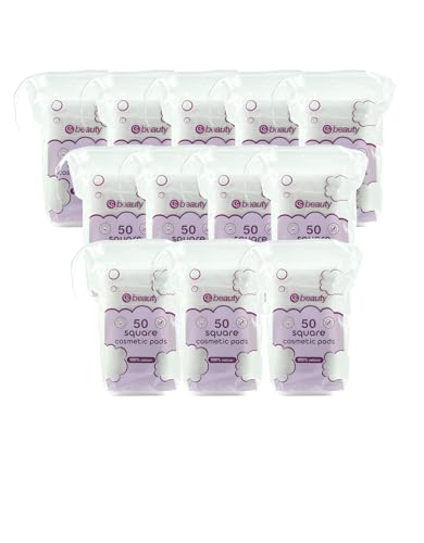 CS Beauty 600 Cotton Cosmetic Pads, Square Shape, (12 x 50 Count), 100% Cotton - For Make up Nails Face Manicure