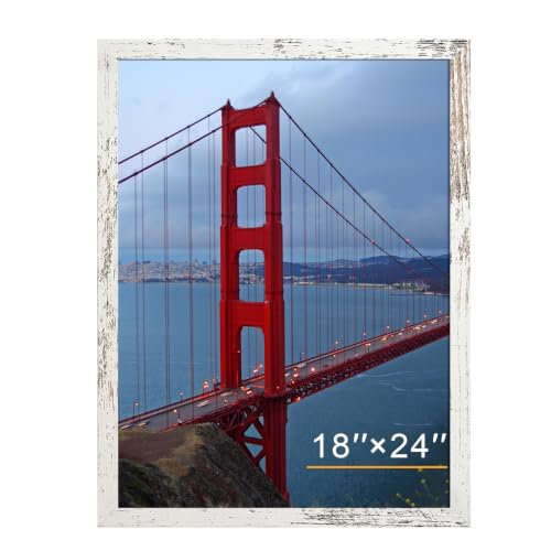 Image of BESCRCL 18x24 Poster Frame for Wall Hanging, Engineered Wood Picture Frames for 18 x 24 Picture, Distressed White, 1 Pack