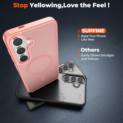 Image of SUPFINE Magnetic for Samsung Galaxy S24 Plus Case / S25 Plus Case with Screen Protector, (Built-in Magnets) (Military Grade Drop Protection) Slim Translucent Shockproof Phone Case,Light Pink