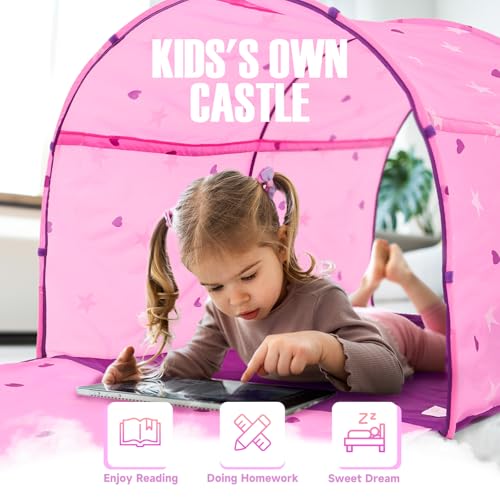 Alvantor® Starlight Bed Canopy Dream Play Tents Playhouse Privacy Space Twin Sleeping Indoor Stars Boys Girls Pop Up Portable Frame Curtains Pink, Patent Pending by Alvantor - Image 7