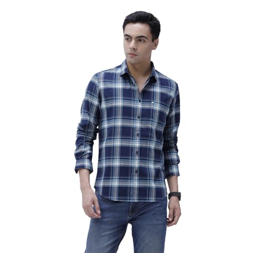 Image of BASICS 100% Cotton Checked Shirt for Men | Slim Fit | Everyday Smart Casual Wear | Full Sleeve