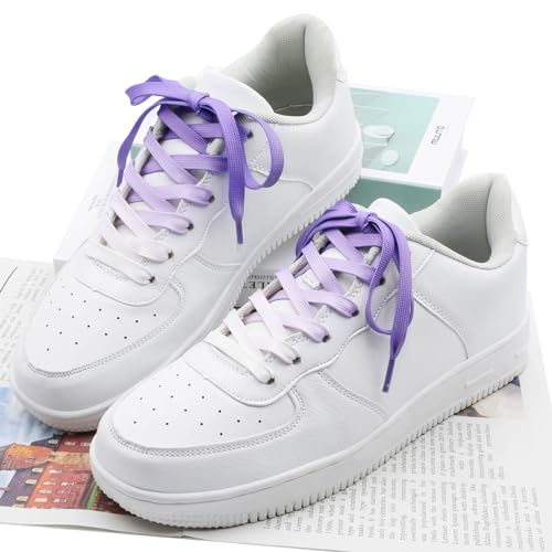 Image of Flat Colorful Shoelaces Gradient Rainbow Shoe Lace Shoestring 2 Pair