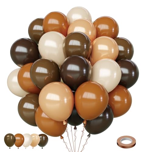 Image of Brown Balloons, 60pcs 12In Neutral Balloon Set, Dark Brown and Sand White Balloons, Tan Cocoa Coffee Beige Nude Latex Balloon for Neutral Baby Shower Birthday Bridal Shower