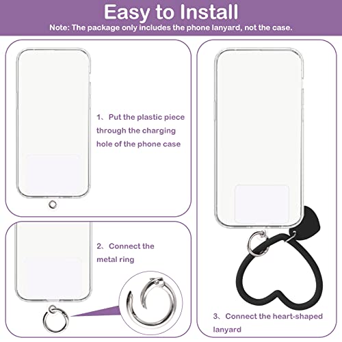 Tiesome Heart Loop Phone Lanyard, Smart Phone Hand Wrist Lanyard Strap With Key Chain Holder Compatible With Most Smartphones For Cell Phone Case Keys Id Badges With 2Packs Back Patch(Black) #TOP3