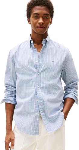 Tommy Hilfiger Chemise Homme Flex Poplin Small Tartan en Coton, Bleu (Breezy Blue/Multi Check), L