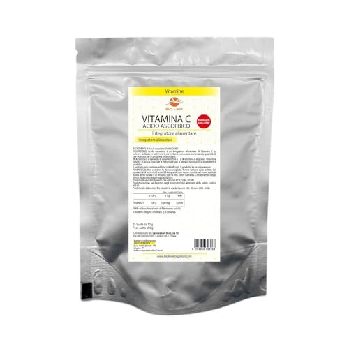 BioLine - Acido Ascorbico Red Quality - Vitamina C DSM in Polvere Pura 250 g (25 bustine da 10 grammi) Integratore Difese Immunitarie con Elevata Concentrazione di Antiossidanti Integratori Alimentari