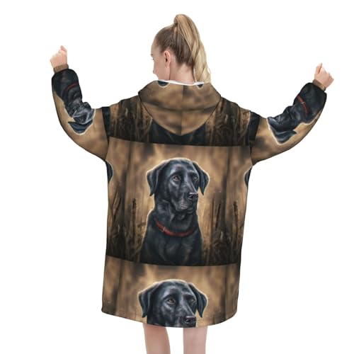 Sweat à capuche couverture Labrador noir en flanelle pour soirées cocooning