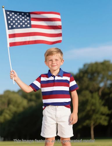 Image of COSLAND Boys' Striped Polo Shirt, Cotton Short Sleeve Shirt, X-Small-Large