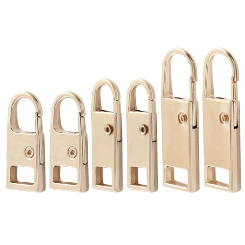 Biaungdo 6 Pcs Zipper Pull Replacement, Detachable Zipper Pull Tabs Slider Metal Luggage Zipper Handle and Fixes for Clothing Jackets Backpacks Handbags Wallet Boots Purse Coat(3 Sizes, Gold)