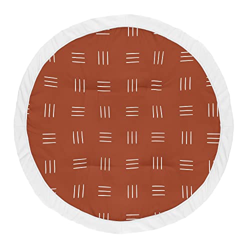 Image of Sweet Jojo Designs Rust and White Boho Mudcloth Boy or Girl Baby Playmat Tummy Time Infant Play Mat - Orange Bohemian Woodland Tribal Southwest Mud Cloth Hatch Gender Neutral Triple Line