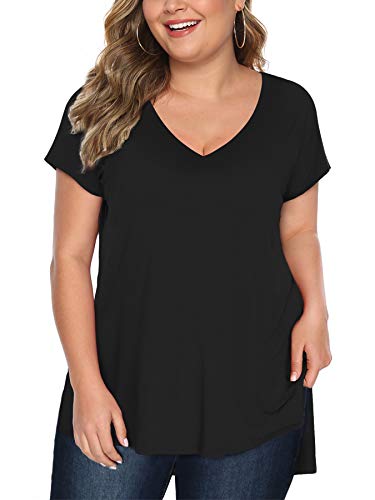 Florboom Womens Tee Shirts Short Sleeve Tunic Tops Summer Plus V Neck T Shirt Black 5X
