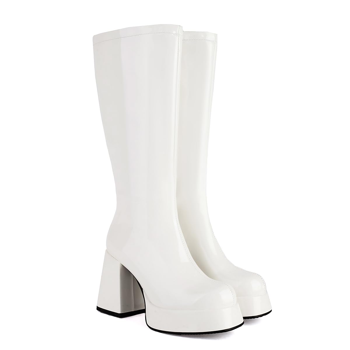 Mujeres Chunky Heel Plataforma Side Zipper GO GO Botas 1960s & 1970s Retro