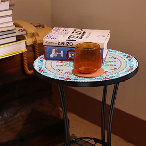 Vcuteka Outdoor Side Table Mosaic Patio Table Accent Table Mosaic Tile Top Metal Frame Small End Table Porch Beach Patio Garden Balcony Beige 14'' #TOP5