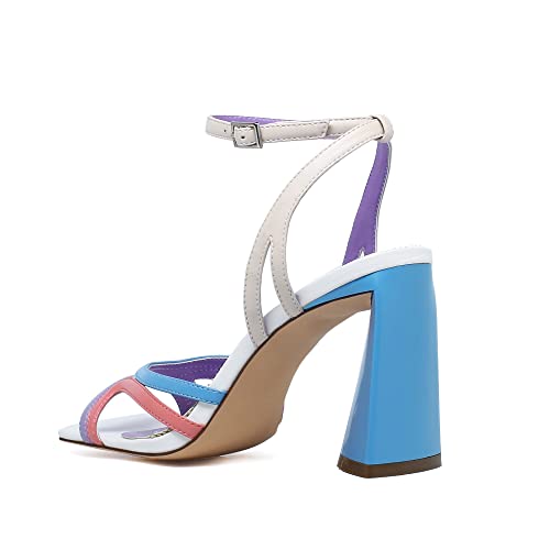 Vivianly Square Toe Heels Adjustable Ankle Strap Chunky Heeled Sandals Mules Party Shoes Size 9 White #TOP4