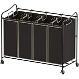 Simplehouseware 4-Bag Heavy Duty Laundry Sorter Rolling Cart, Brown