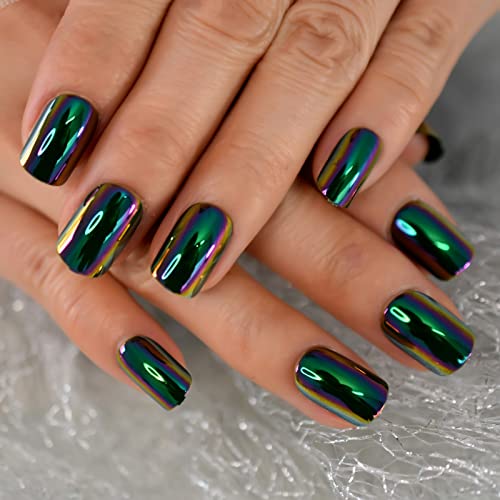 Coolnail Green Mirror Chrome Square False Nails #TOP29