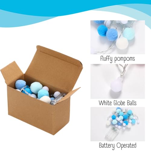 9.84FT Pom Poms Fairy Lights - 20 LED Battery & USB Operated String Lights with Warm White Globe Balls - Cute Indoor Decor for Bedroom Kids Room Playhouse Back to School Birthday Baby Shower - Blue - Image 4