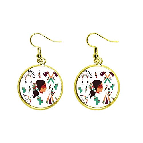 Pendientes de joyería dorada estilo indio nativo americano ligeros y antialérgicos