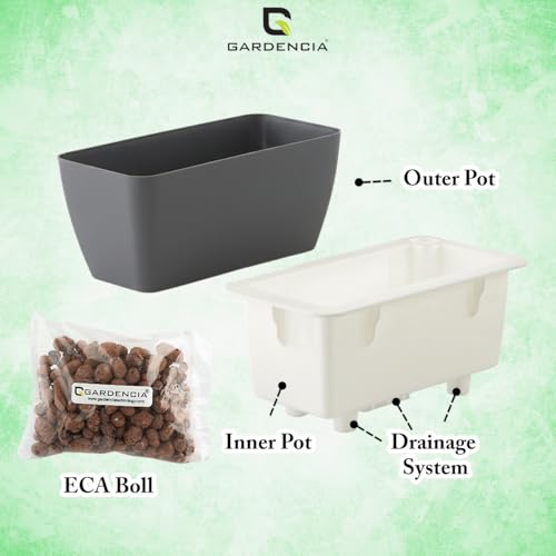 Image of GARDENCIA Self Watering Flower Pots for Outdoor Indoor Gardening /Rectangle Big Plant Pot with Polypropylene UV Material /Decorative Modern Gamla (Pack of 1, Recta Big Grey)