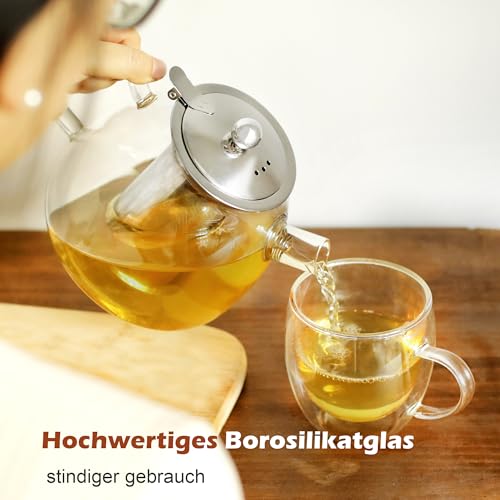 LIBWYS Teekanne 1000ml mit Abnehmbarem Siebeinsatz，teekanne glas aus Hitzebeständigem Borosilikatglas，Geeignet zum Aufbrühen von Tee, Blumentee, Kräutertee und Teebeuteln，Einfache Reinigung