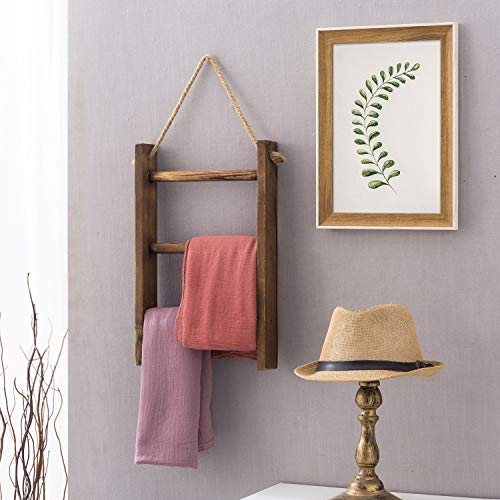 Mygift BATH0227DKBRN Rustic Dark Brown Wood Wall Hanging 3 Tier Hand Towel Ladder Rack thumb #1